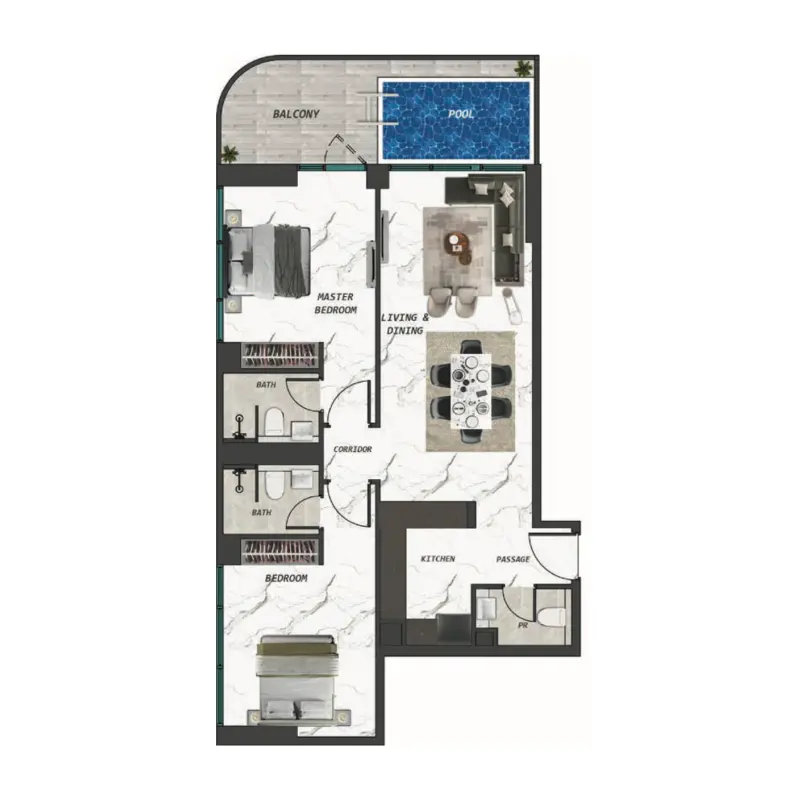 2 bedroom floor plan