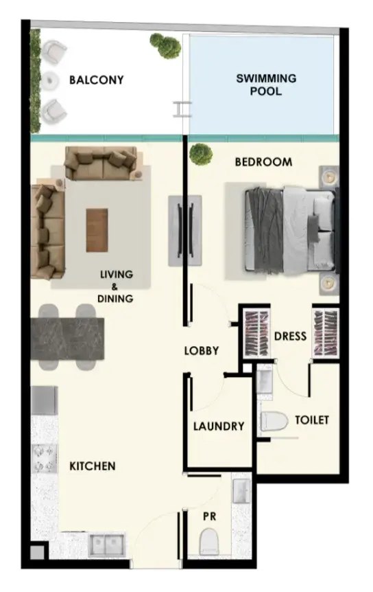 1 Bedroom apartments - Samana Ibiza floor plan