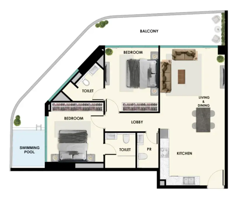 2 Bedrooms apartments - Samana Ibiza floor plan