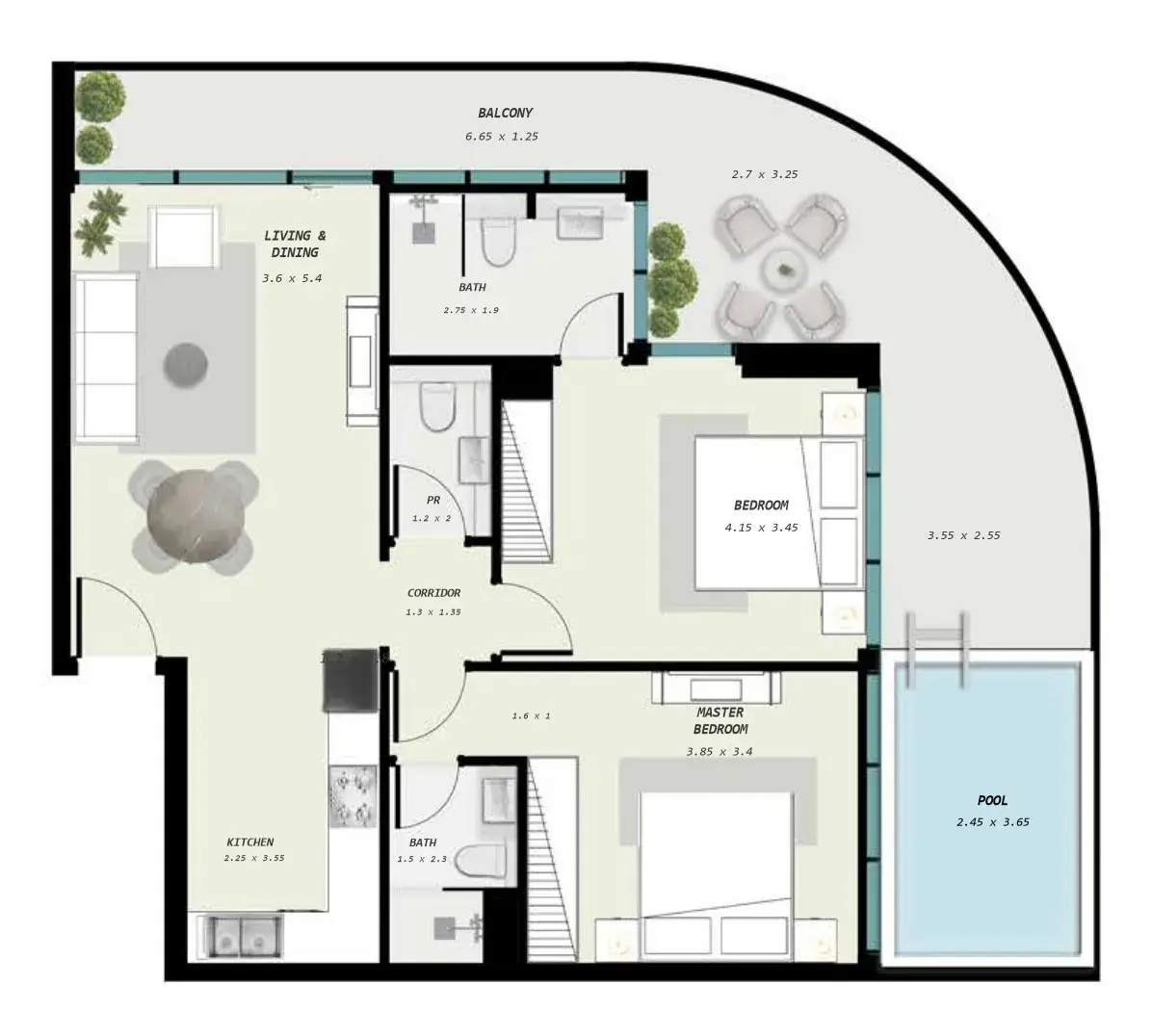 2 Bedrooms apartments - Samana Avenue floor plan
