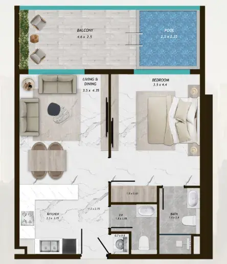 1 Bedroom apartments - Samana Parkville floor plan