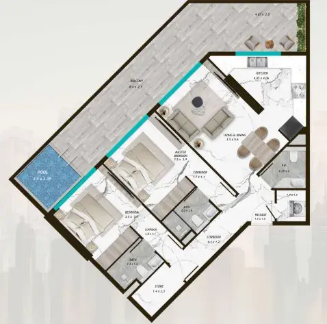 2 Bedrooms apartments - Samana Parkville floor plan