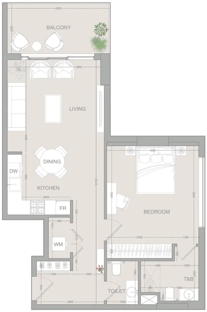 1 Bedroom apartments - VERDAN1A floor plan