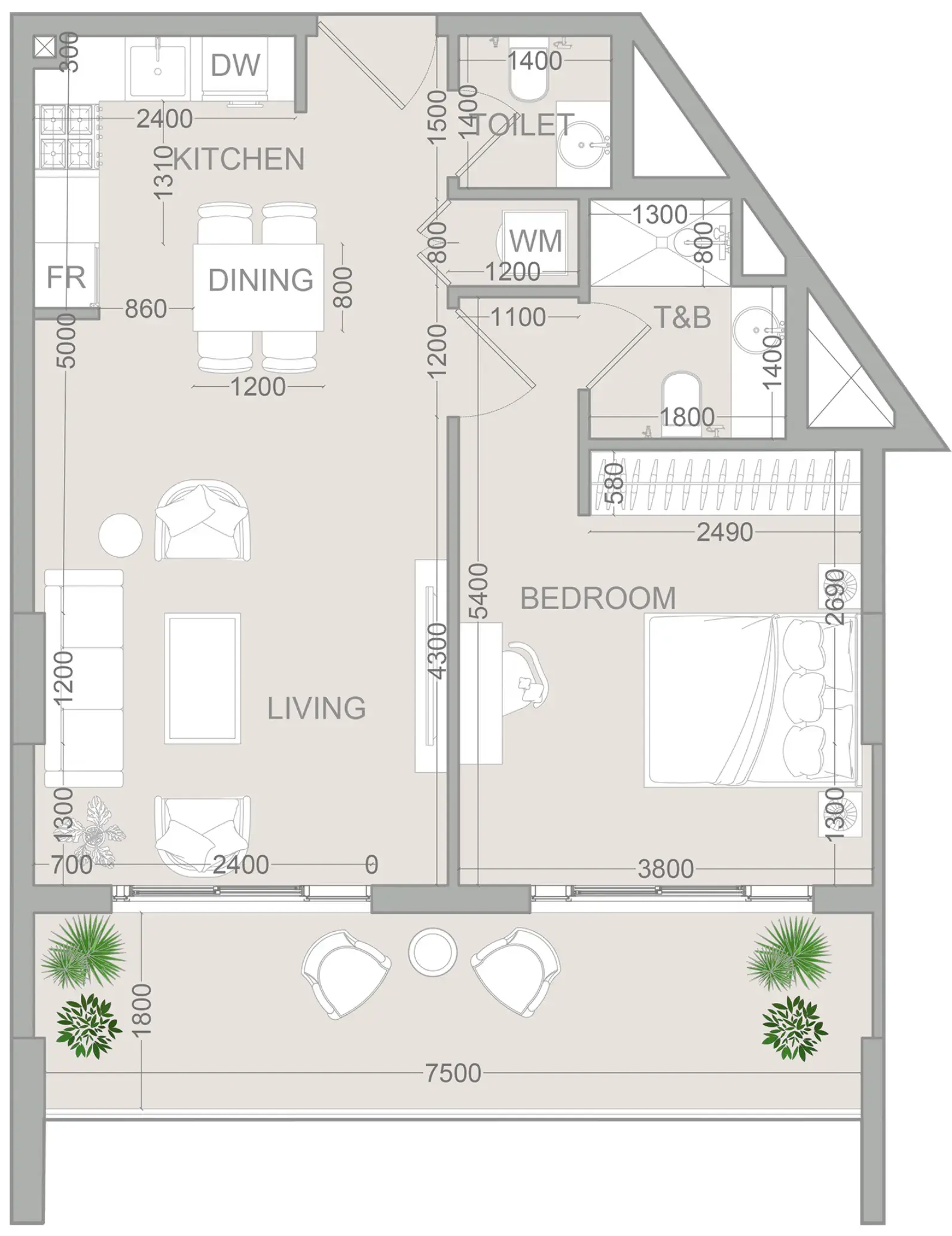 1 Bedroom apartments - VERDAN1A 2 floor plan
