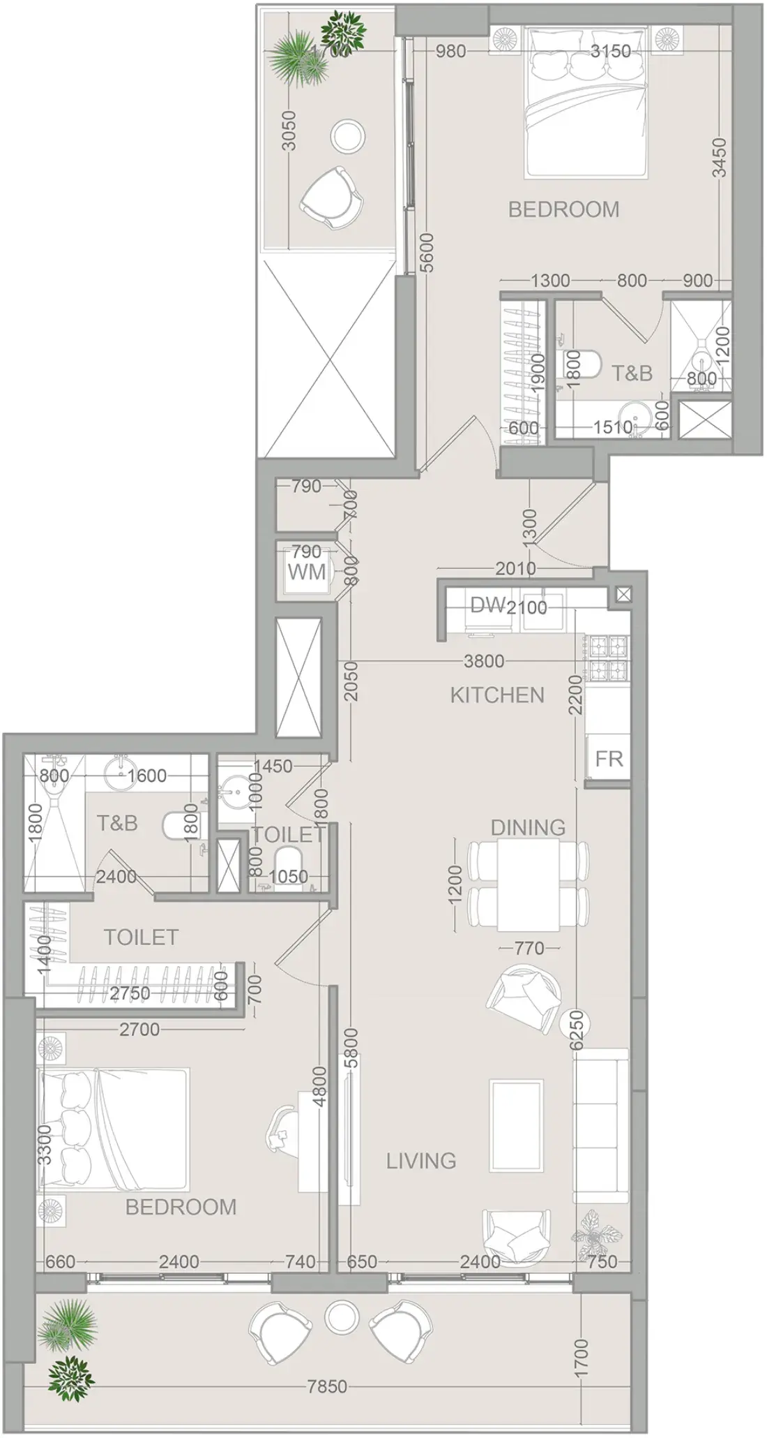2 Bedrooms apartments - VERDAN1A 2 floor plan