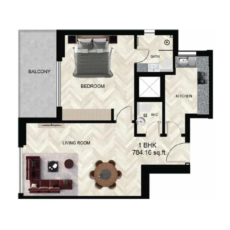1 bedroom floor plan