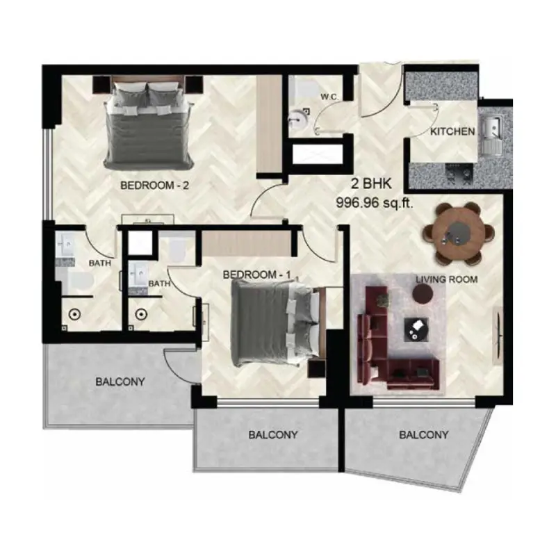 2 bedroom floor plan