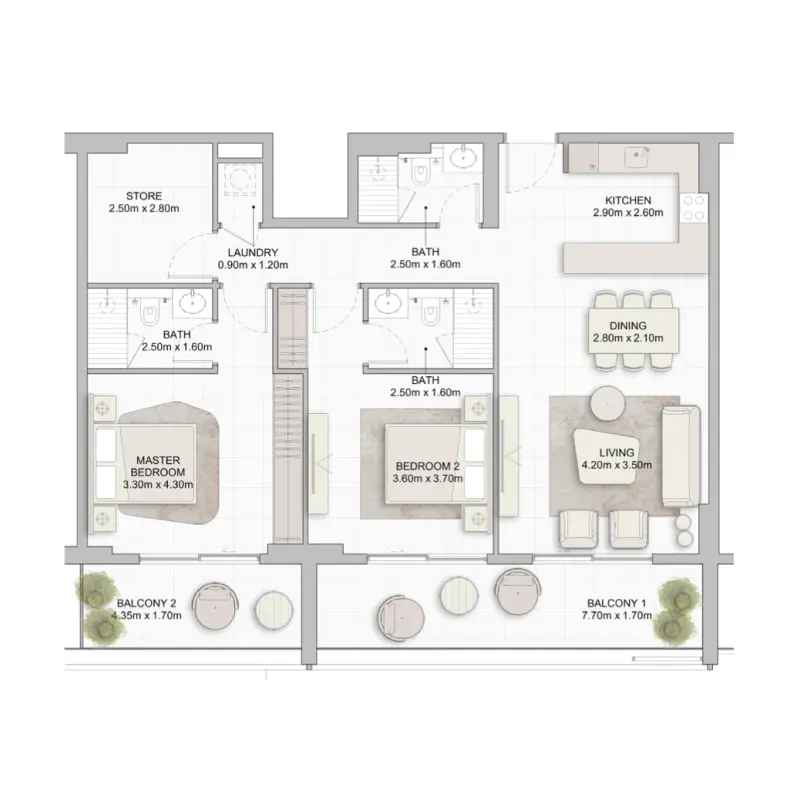 2 bedroom floor plan
