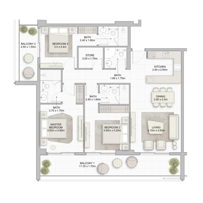3 bedroom floor plan