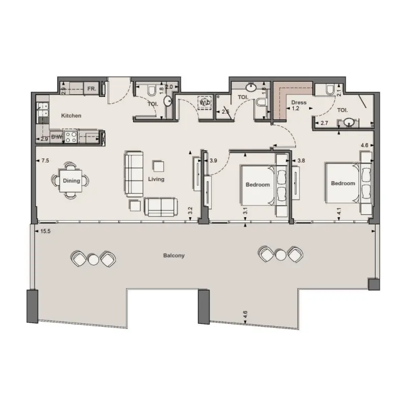 2 bedroom floor plan