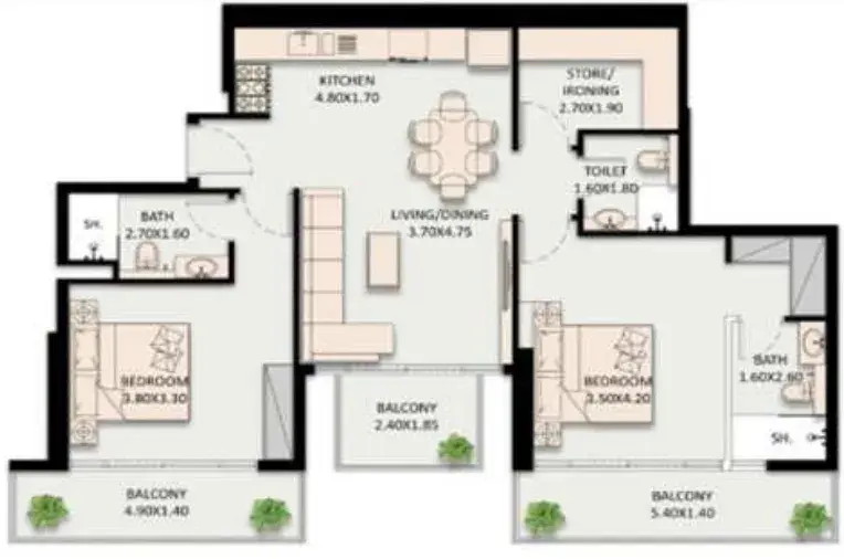 2 Bedrooms apartments - Golden Wood Views V floor plan