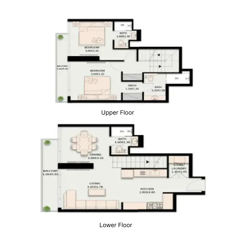 2 Bedrooms duplex - Golden Wood Views V floor plan