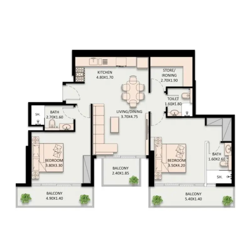 2 bedroom floor plan