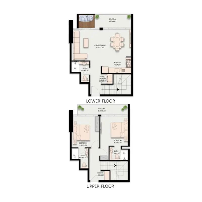 2 bedroom floor plan