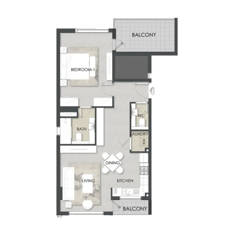 1,5 bedroom floor plan