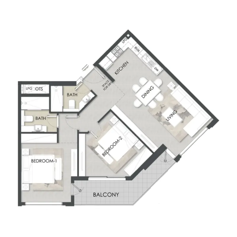 2 bedroom floor plan