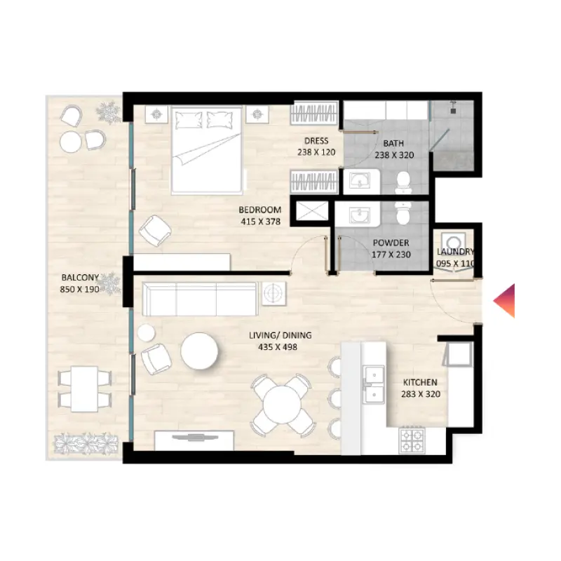 1 bedroom floor plan