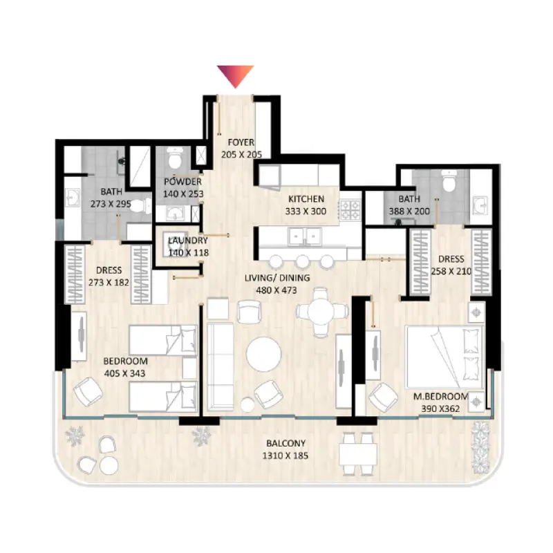 2 bedroom floor plan