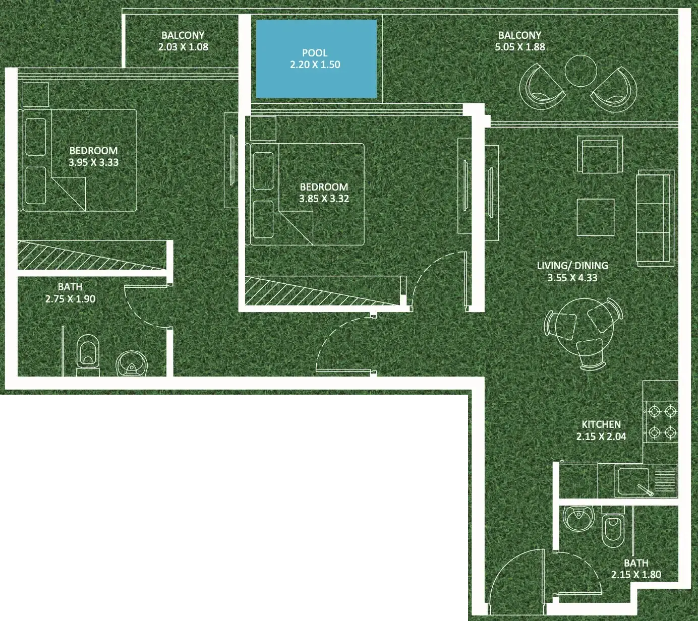 2 Bedrooms apartments - Sportz floor plan