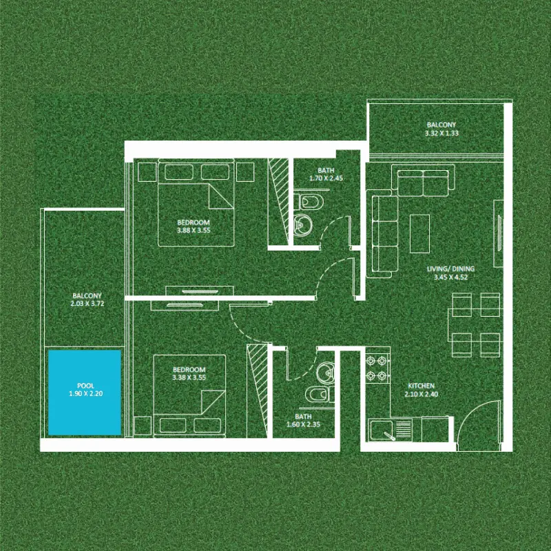 2 bedroom floor plan