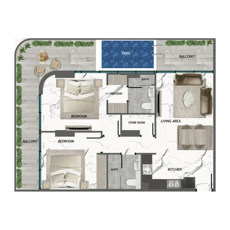 2 bedroom floor plan