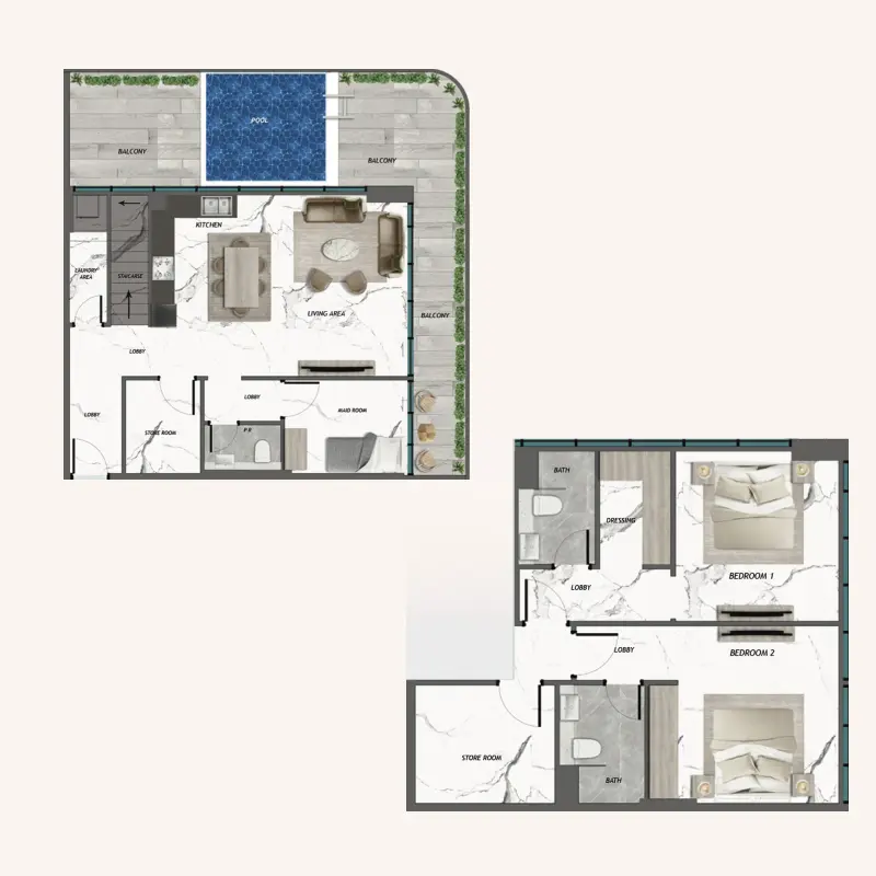 2 bedroom floor plan