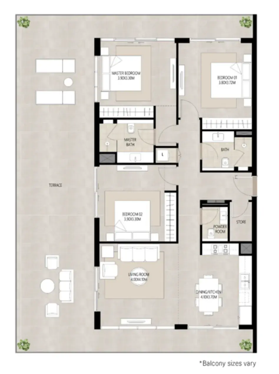 3 Bedrooms apartments - Berkshire Park floor plan
