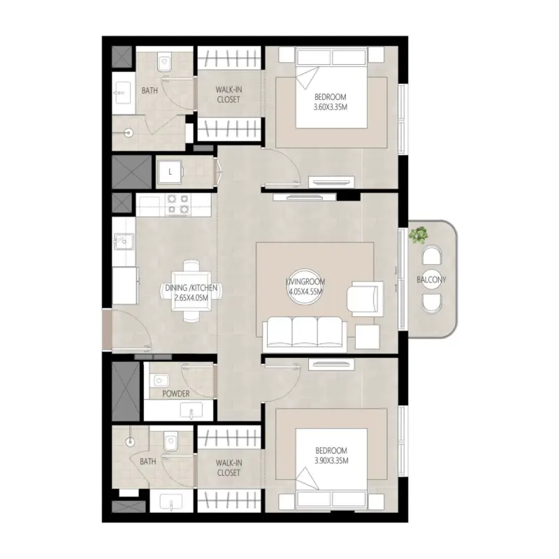 2 bedroom floor plan
