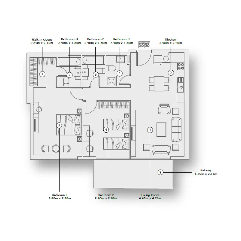 2 bedroom floor plan
