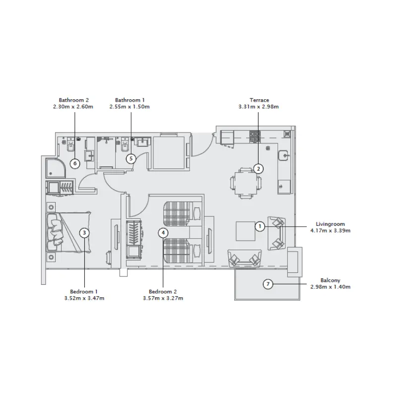 2 bedroom floor plan