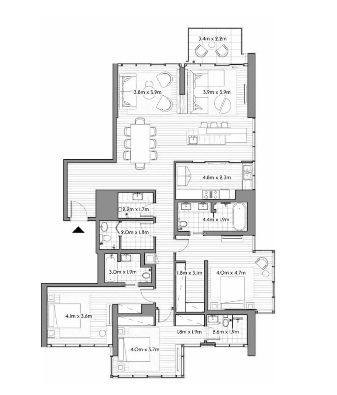 3 Bedrooms apartments - Anwa floor plan