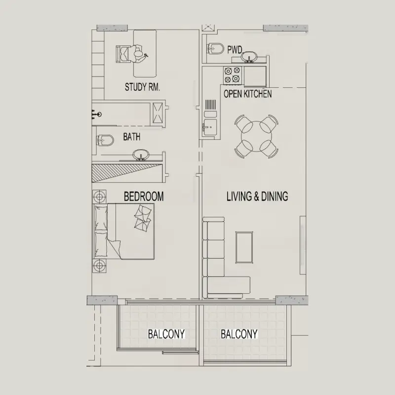 1,5 bedroom floor plan