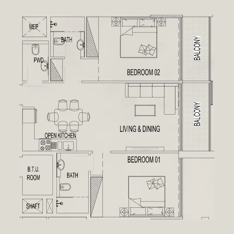 2 bedroom floor plan