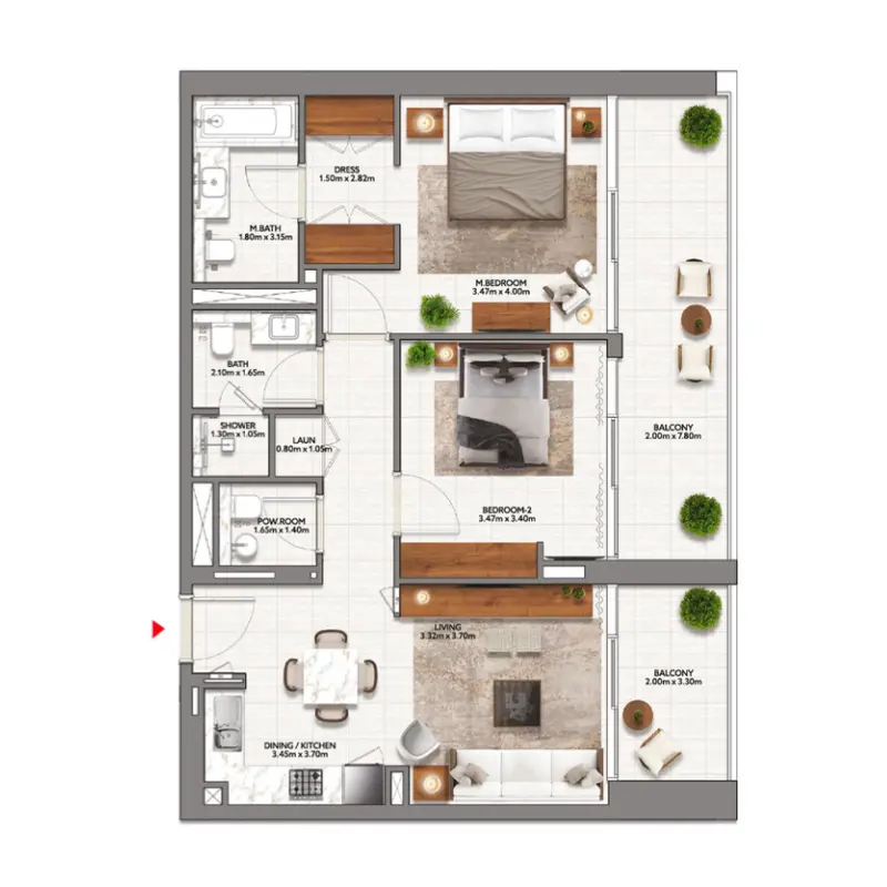 2 bedroom floor plan