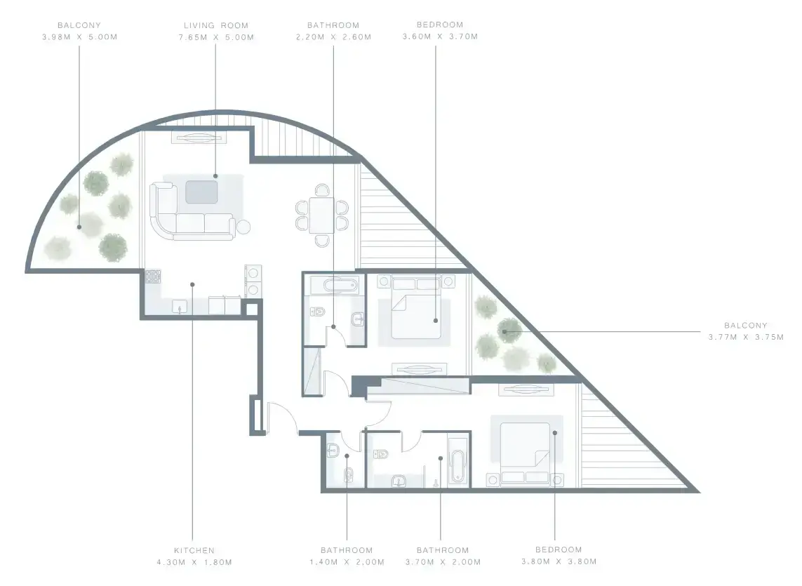 2 Bedrooms apartments - Royal Bay floor plan