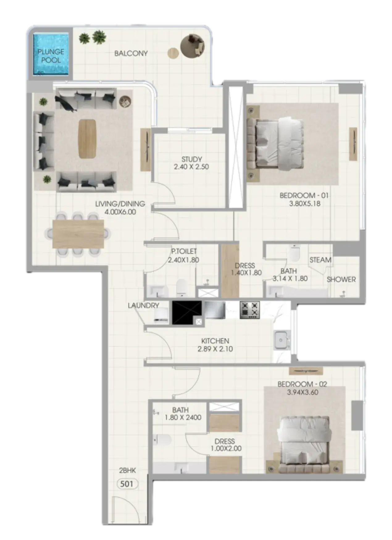 2 Bedrooms apartments - Bonds Avenue floor plan