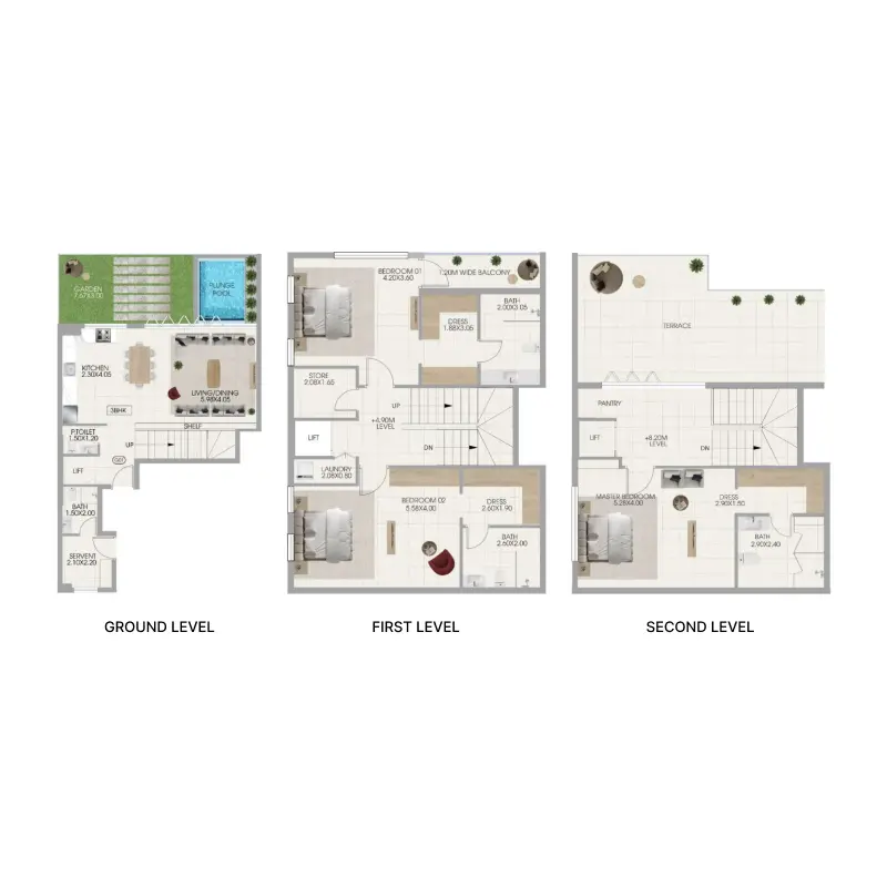 3 bedroom + pool floor plan