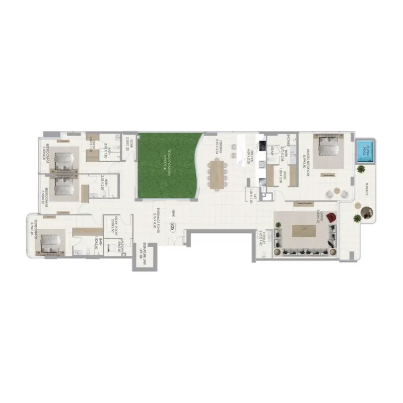 4 bedroom + pool floor plan