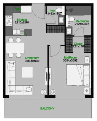 1 Bedroom apartments - The Central Downtown floor plan