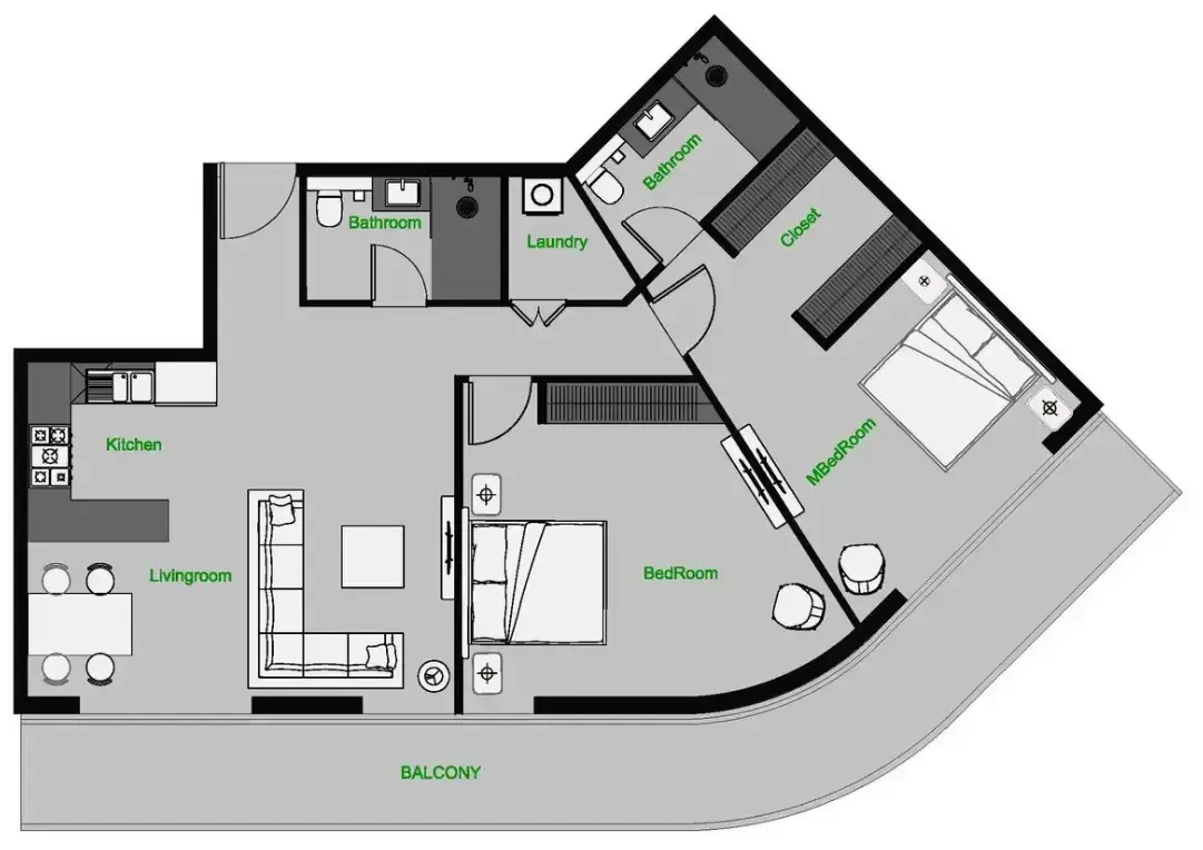 2 Bedrooms apartments - The Central Downtown floor plan
