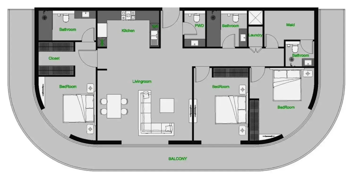 3 Bedrooms apartments - The Central Downtown floor plan
