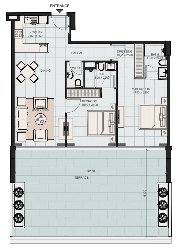 2 Bedrooms apartments - Evora Residences floor plan