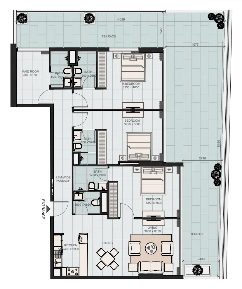 3.5 bedrooms apartments - Evora Residences floor plan
