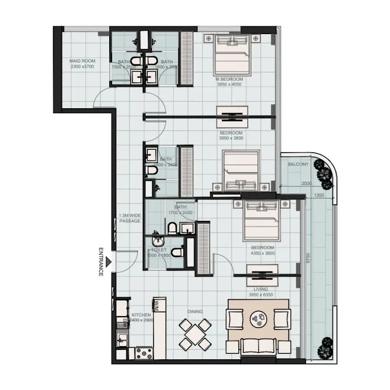 3 bedroom floor plan