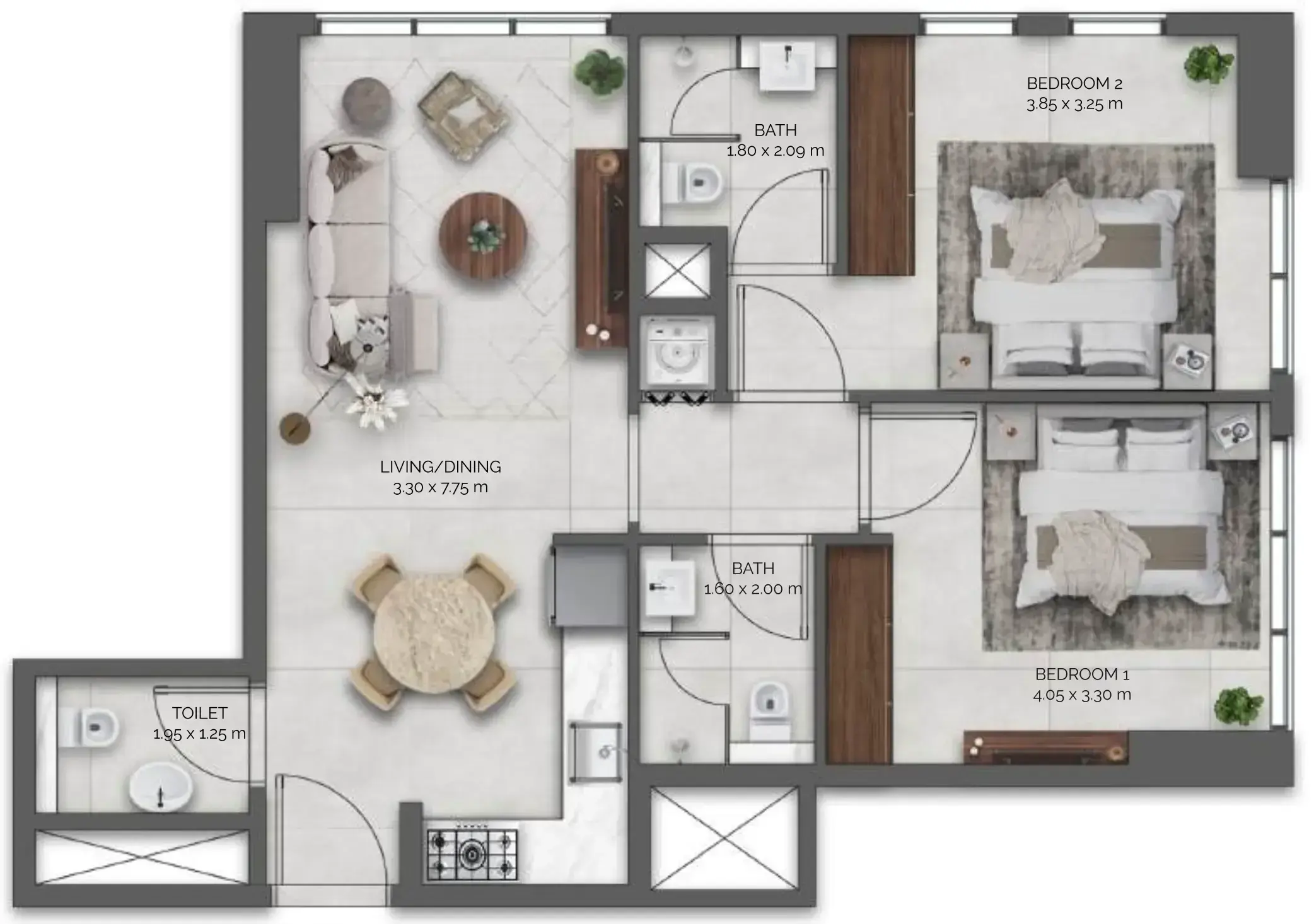 2 Bedrooms apartments - Amazonia Residence floor plan