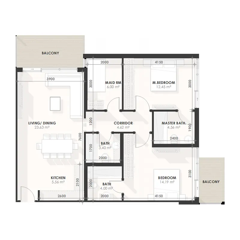 2 bedroom floor plan