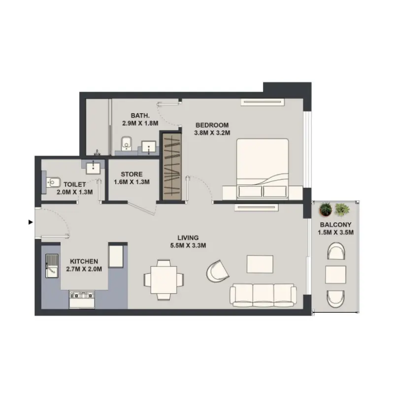 1 bedroom floor plan