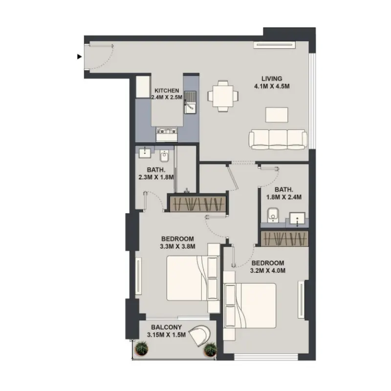2 bedroom floor plan
