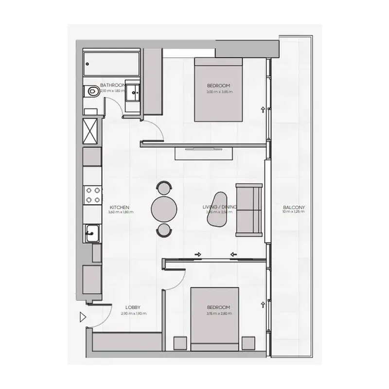 2 Bedrooms apartments - The Community JVT floor plan