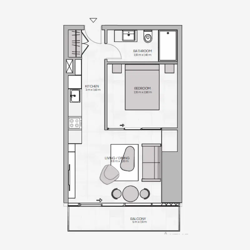 1 bedroom floor plan